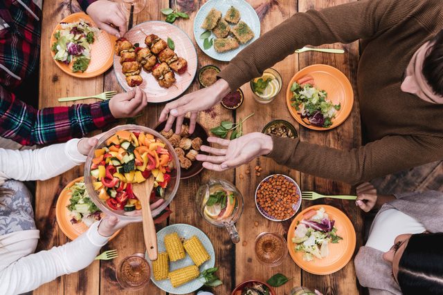 people eating a meal together