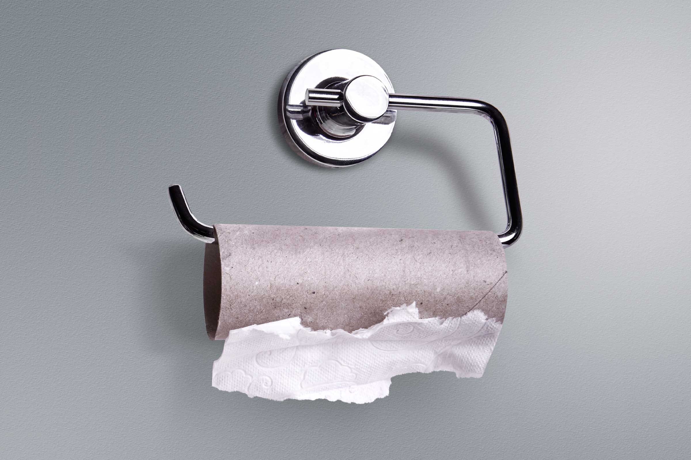 empty toilet paper roll on a holder