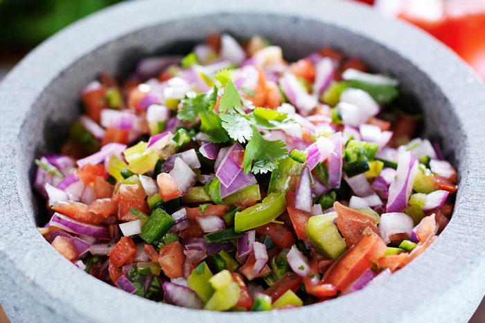 Colorful, chunky, homemade salsa.