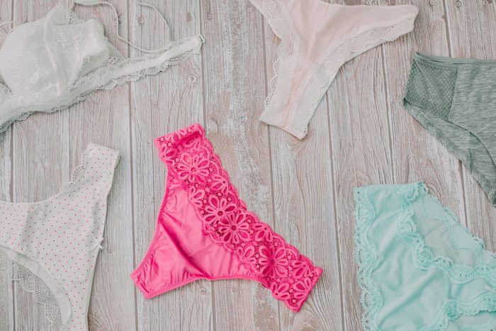 female panties on wood background