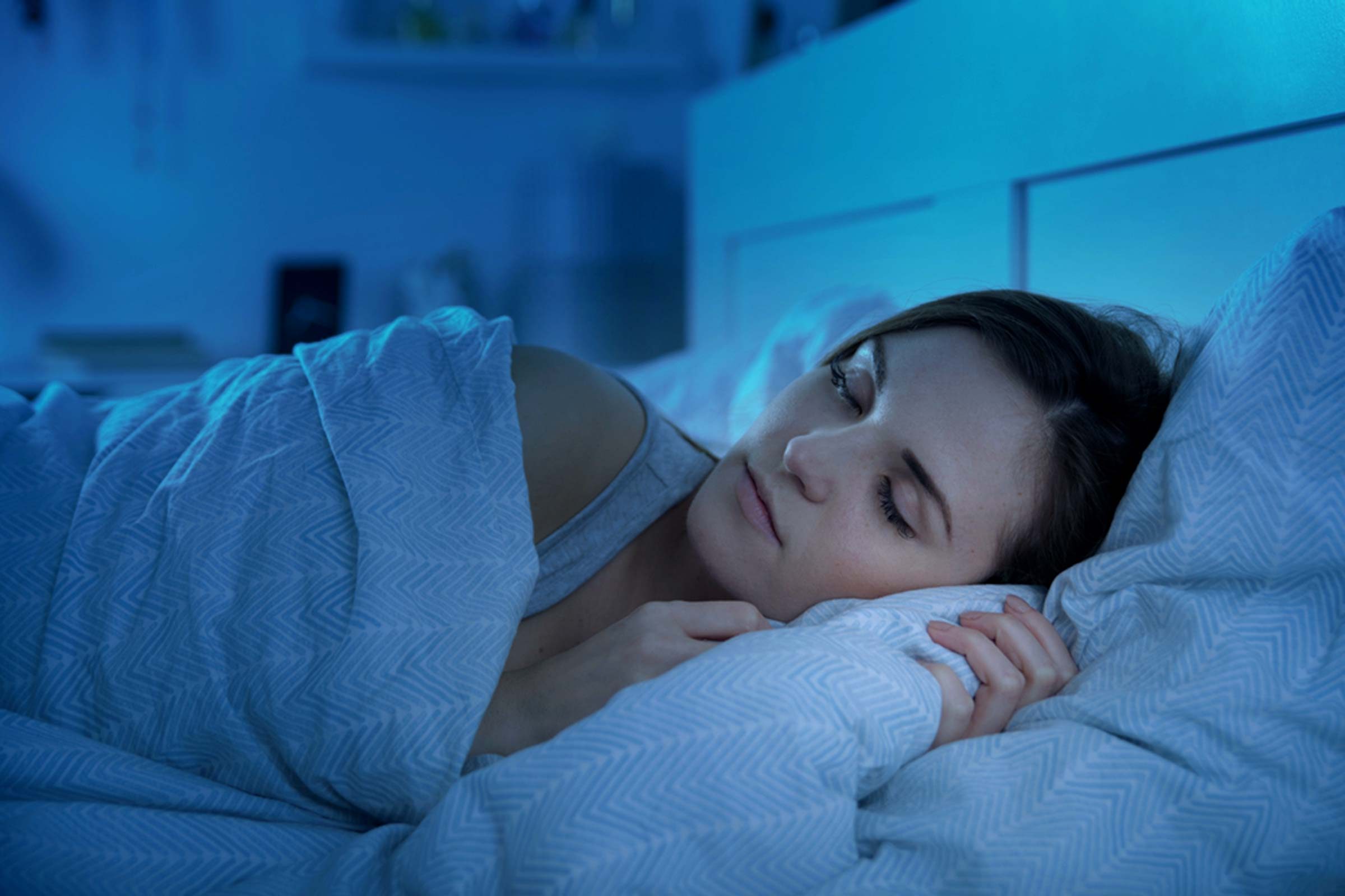 woman lying awake