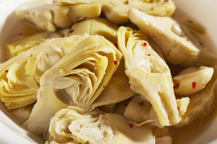 Bowl of artichoke hearts.