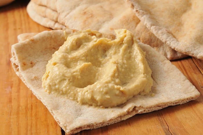 Pita chips with hummus.
