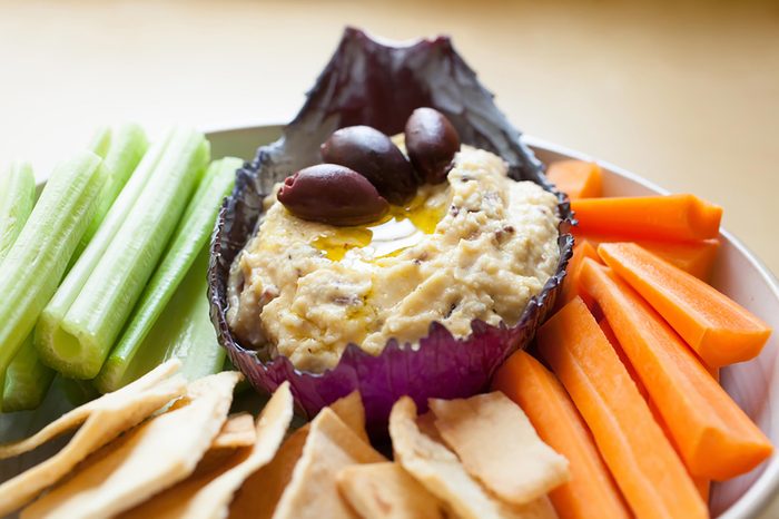 Platter of vegetables and hummus.