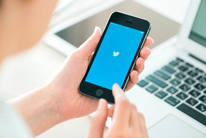 phone with twitter icon on screen