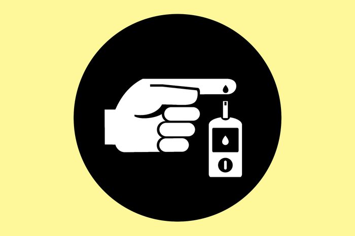 Illustration of a finger prick from a glucose monitor to test diabetes.