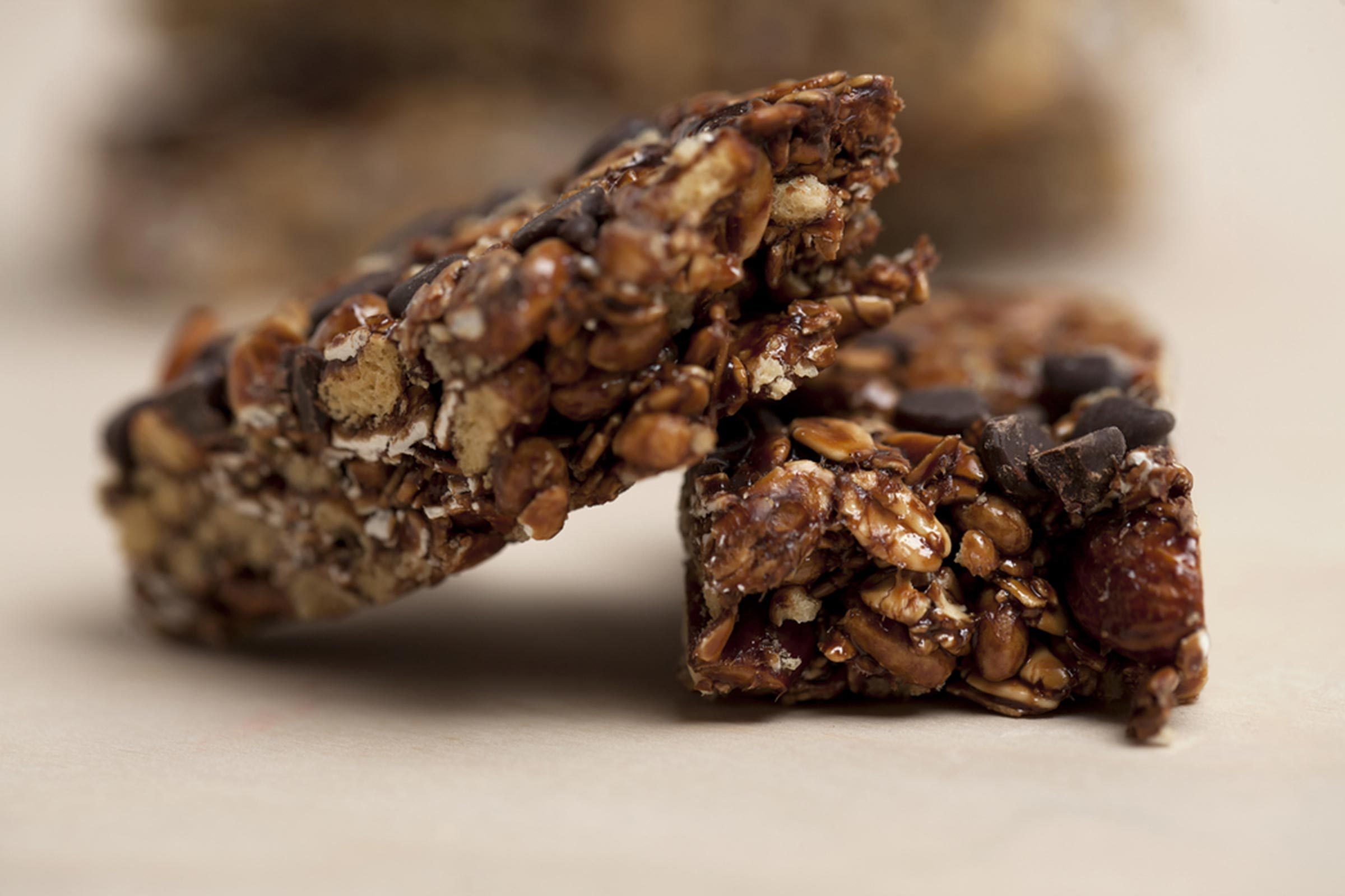 Close-up of chocolate granola bar
