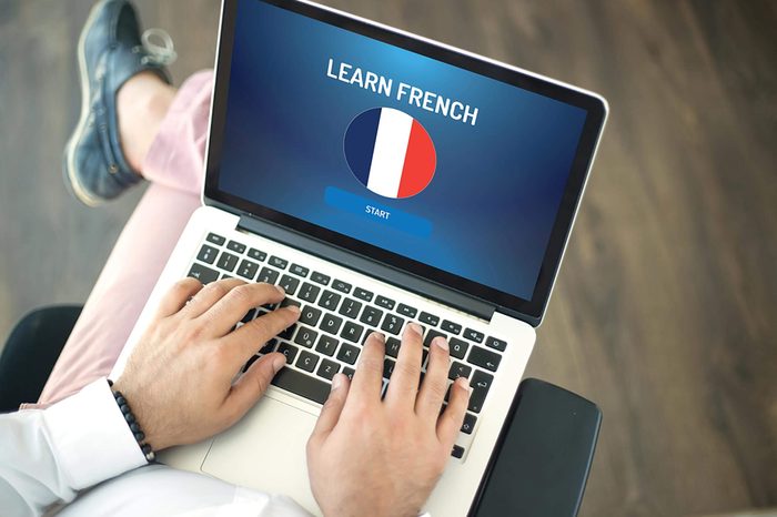 laptop computer with language program onscreen