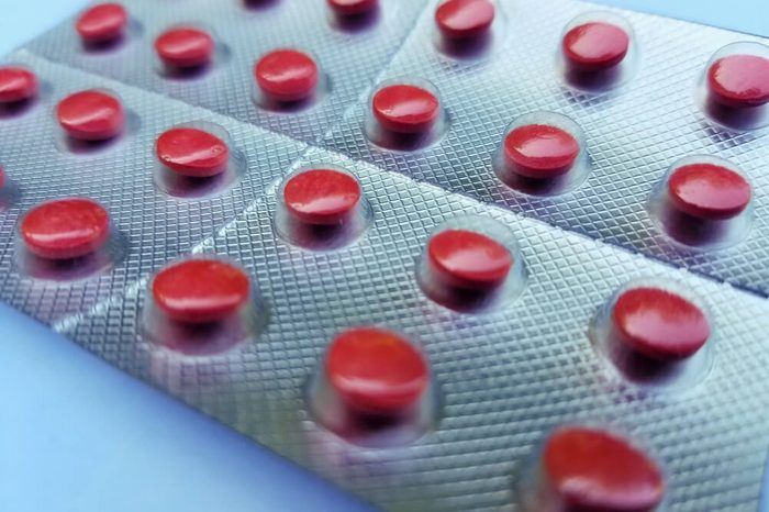 Blister pack of generic sinus decongestant pills.