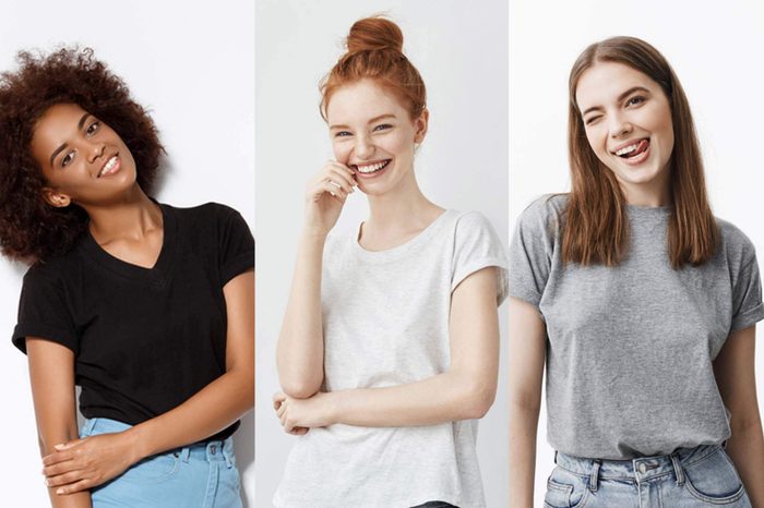 Three women in short sleeve t-shirts.