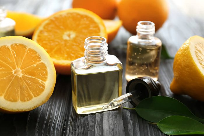 Skin oils in small glass bottles