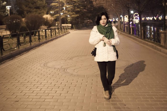 Walking at night in park