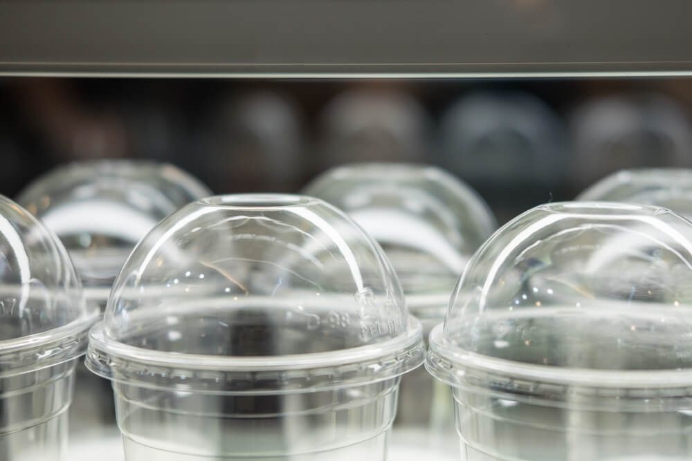 Close up of plastic dome lid for takeaway plastic cup