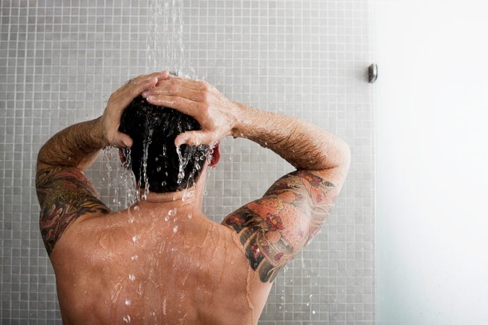 man taking a shower