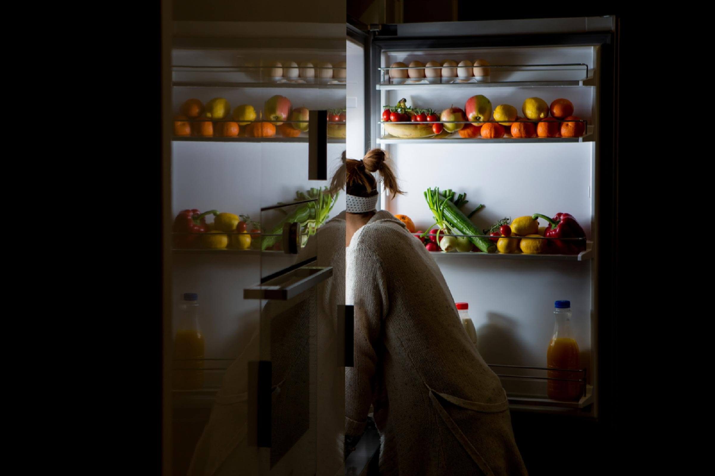 midnight snack, looking into fridge