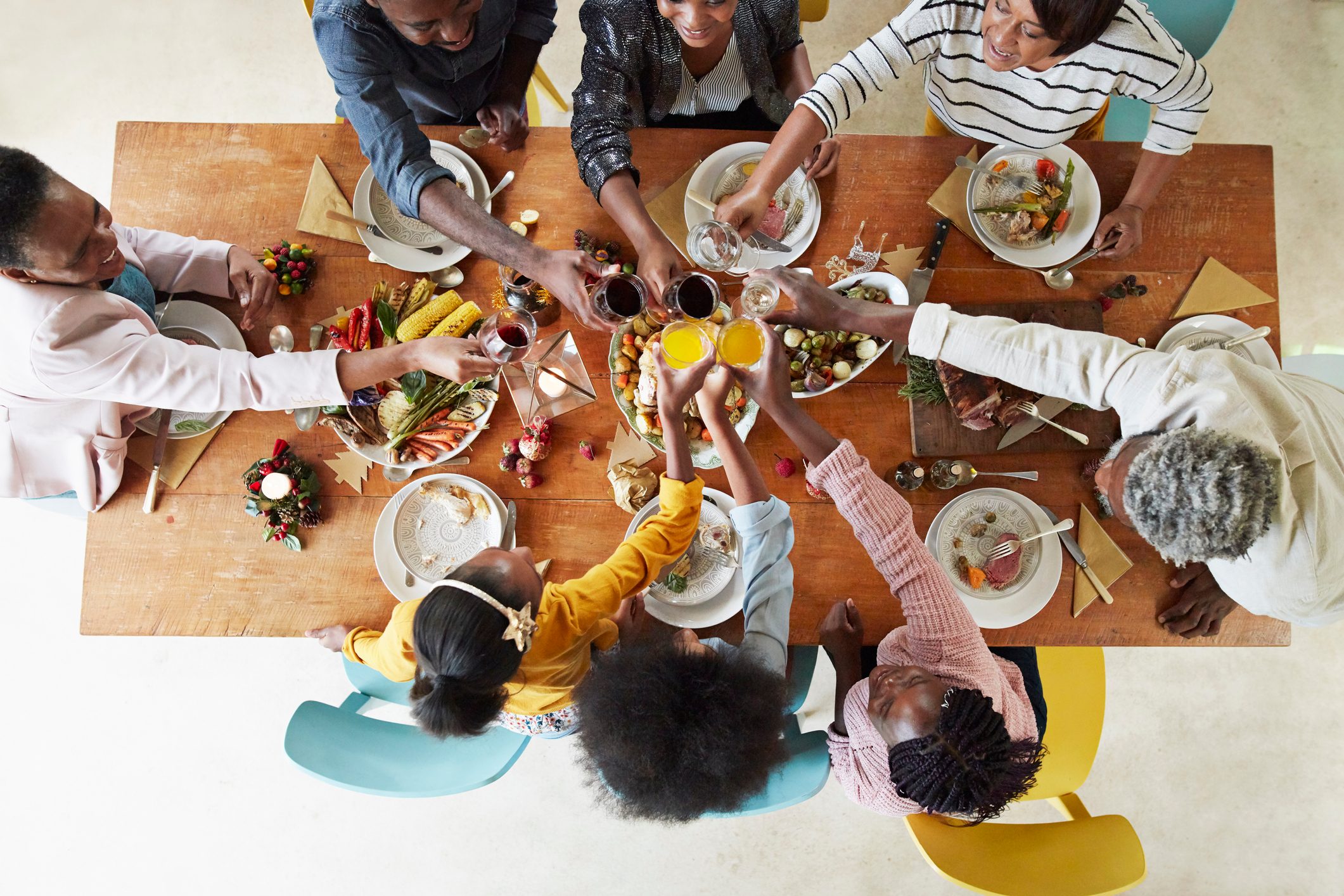 family dinner shot from above
