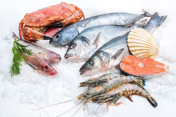 Seafood on ice at the fish market