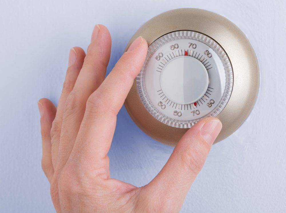 Room wall temperature thermostat turn dial to set