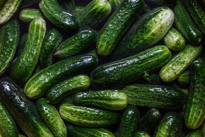 Pile of fresh green cucumbers or pickles