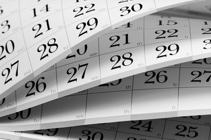 Pages of a monthly calendar