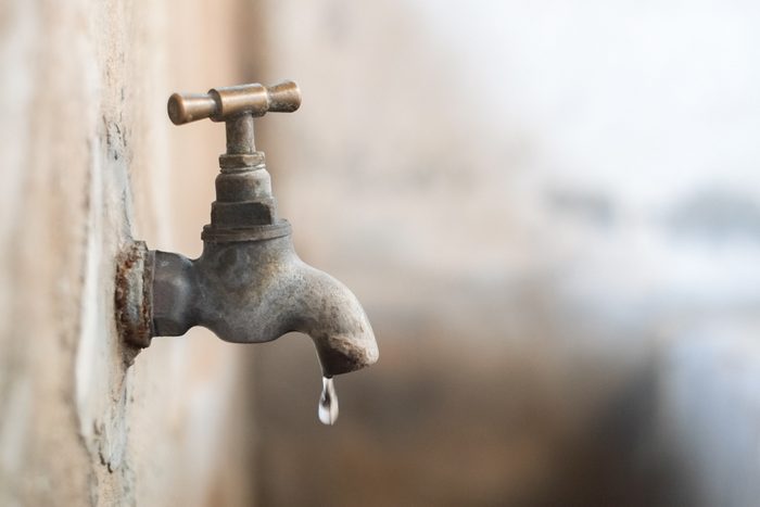Drops of water from the old faucet.