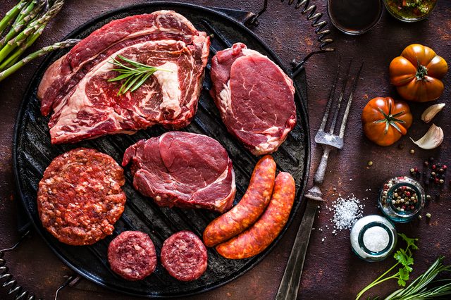 various raw meats shot from above
