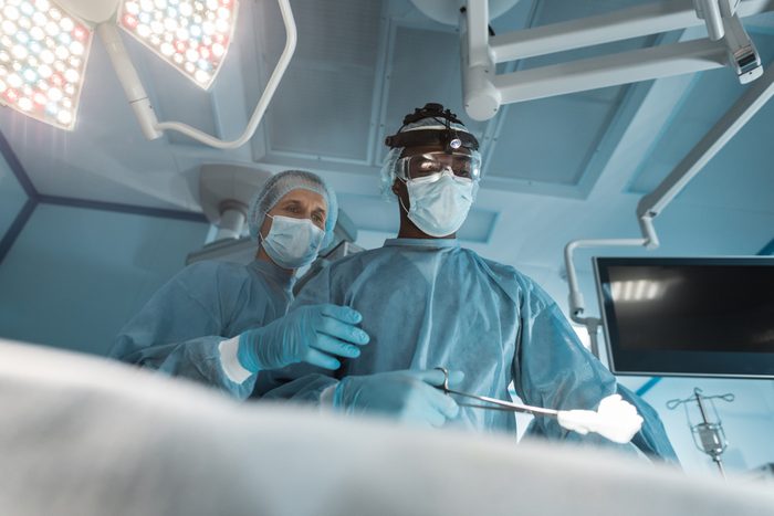 bottom view of multicultural surgeons at surgery