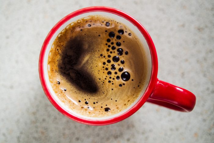 red coffee cup. top view