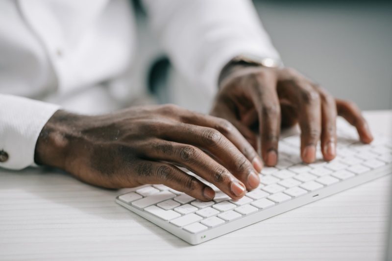 man typing