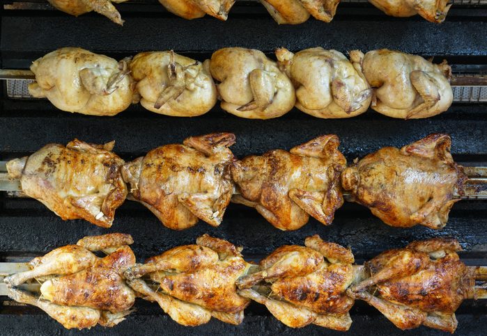 rotisserie chickens in the oven