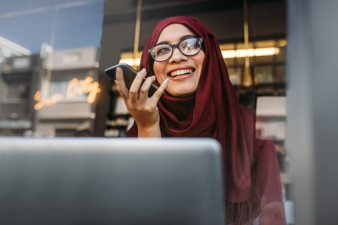 woman on the phone with family or friends