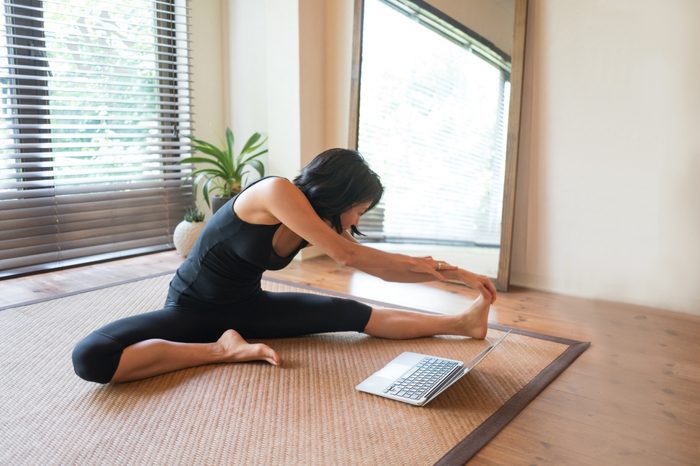 woman following online workout routine