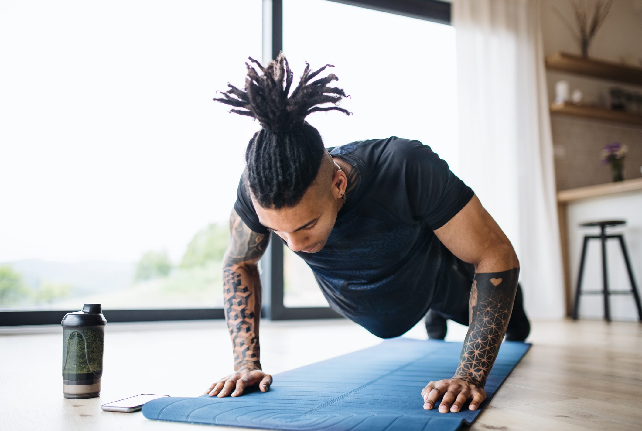 man working out at home
