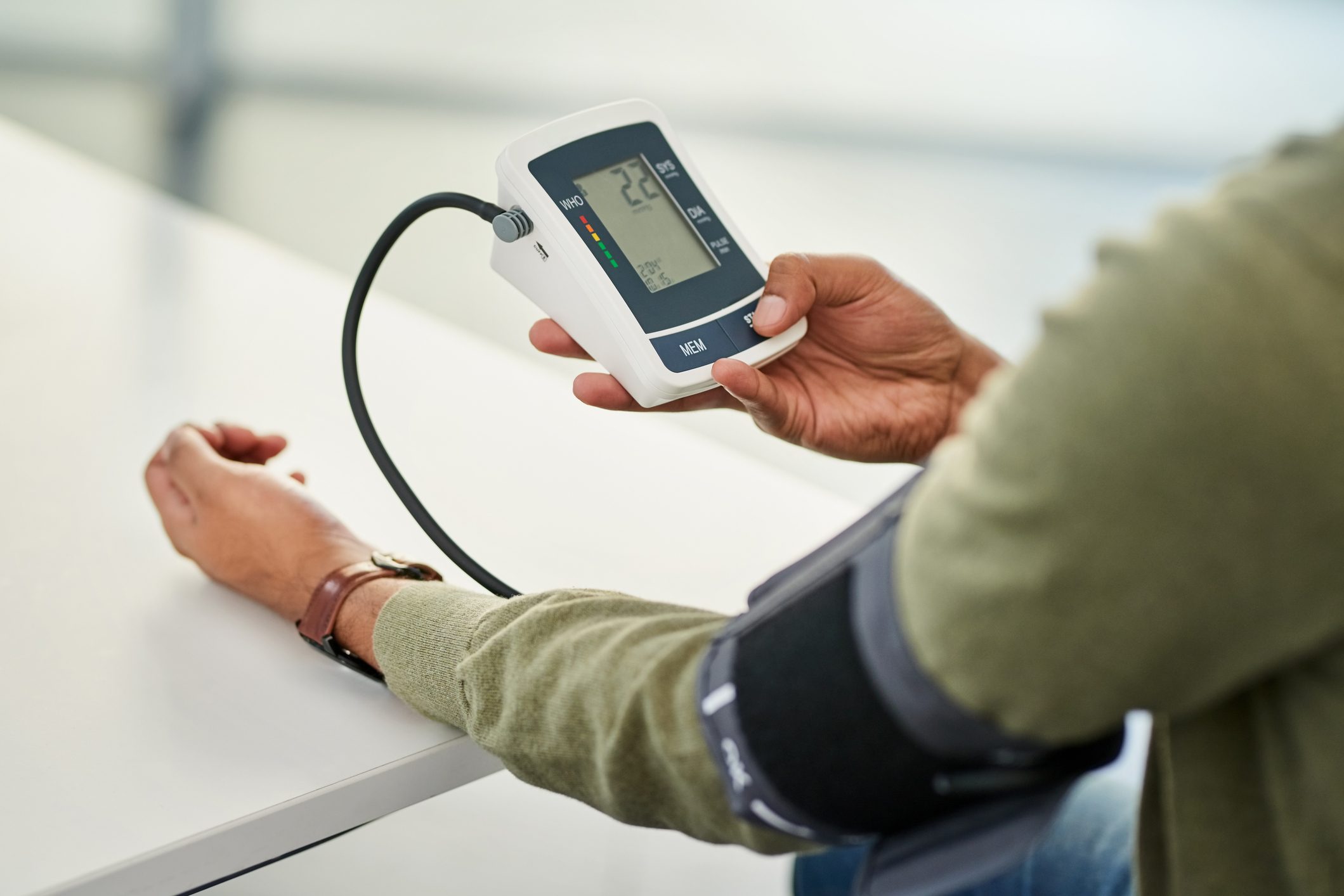 His daily check-up includes assessing his blood pressure