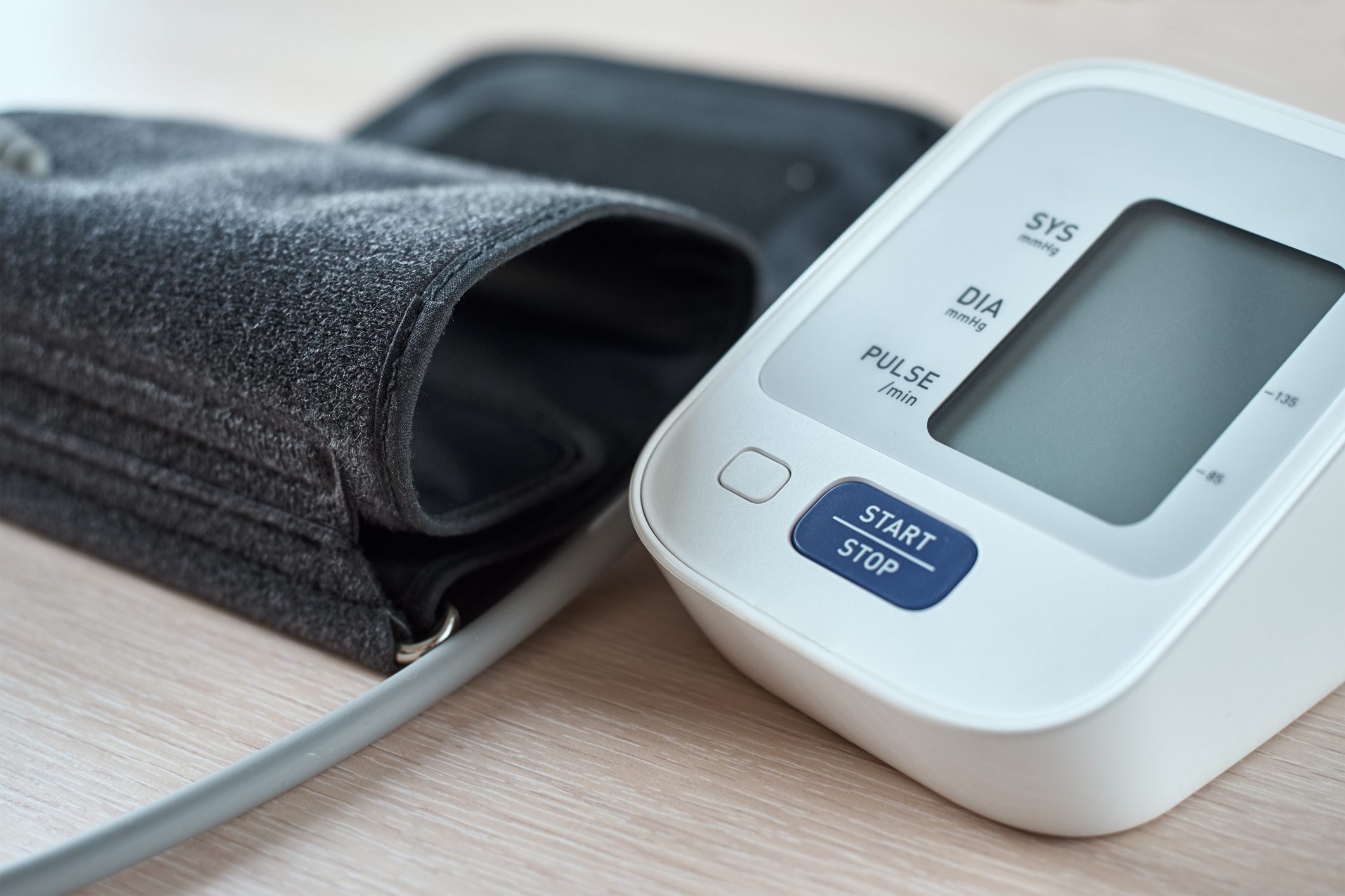 High Angle View Of Blood Pressure Equipment On Table