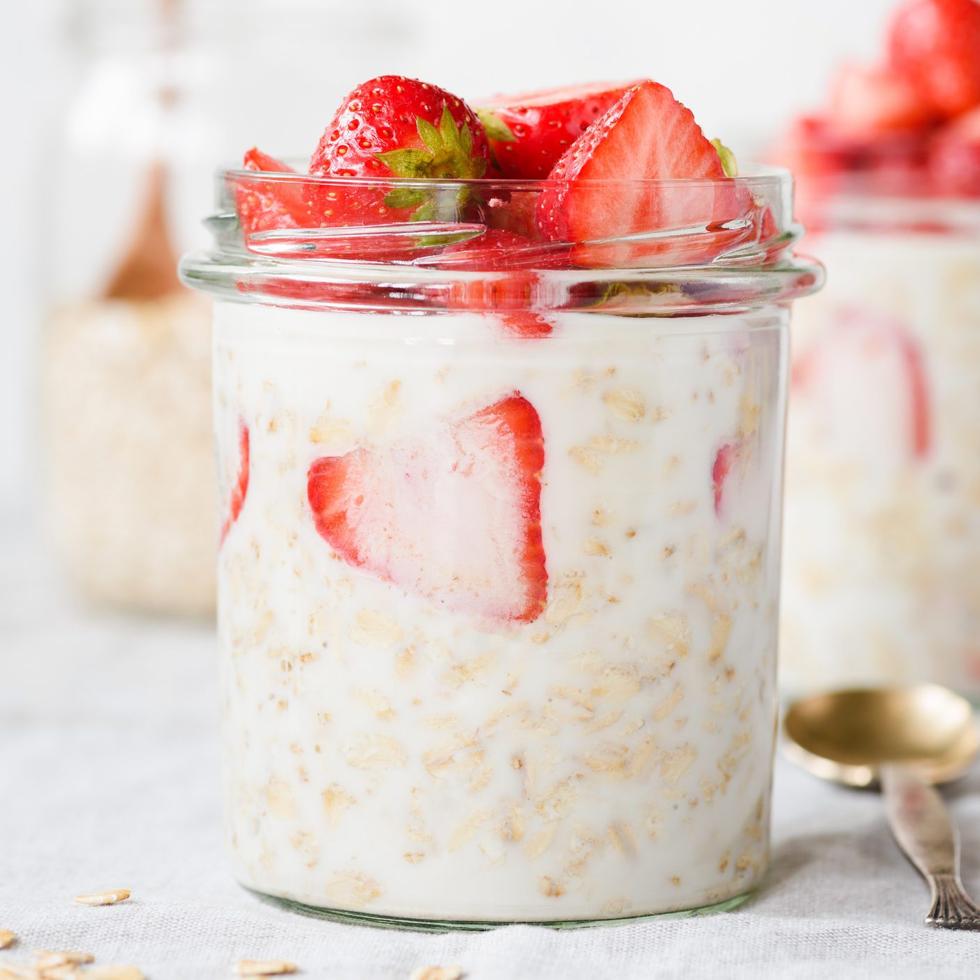 Overnight oats with strawberries in a jar