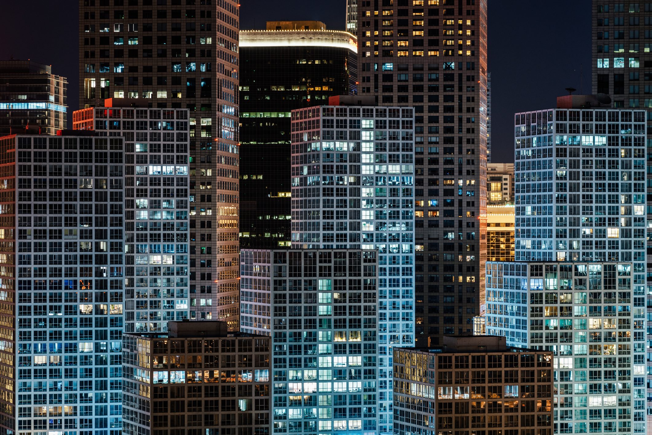 The Exterior of Skyscrapers in Beijing at Night