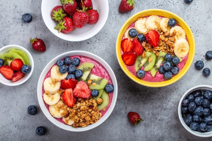 High angle view of Healthy Acai Smoothie Bowl