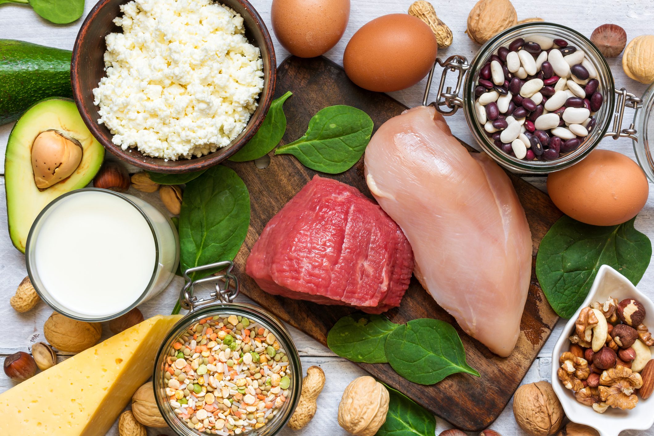 Food high in protein. Healthy eating and diet concept.