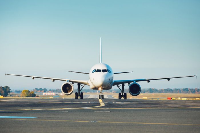 airplane landing on a runway