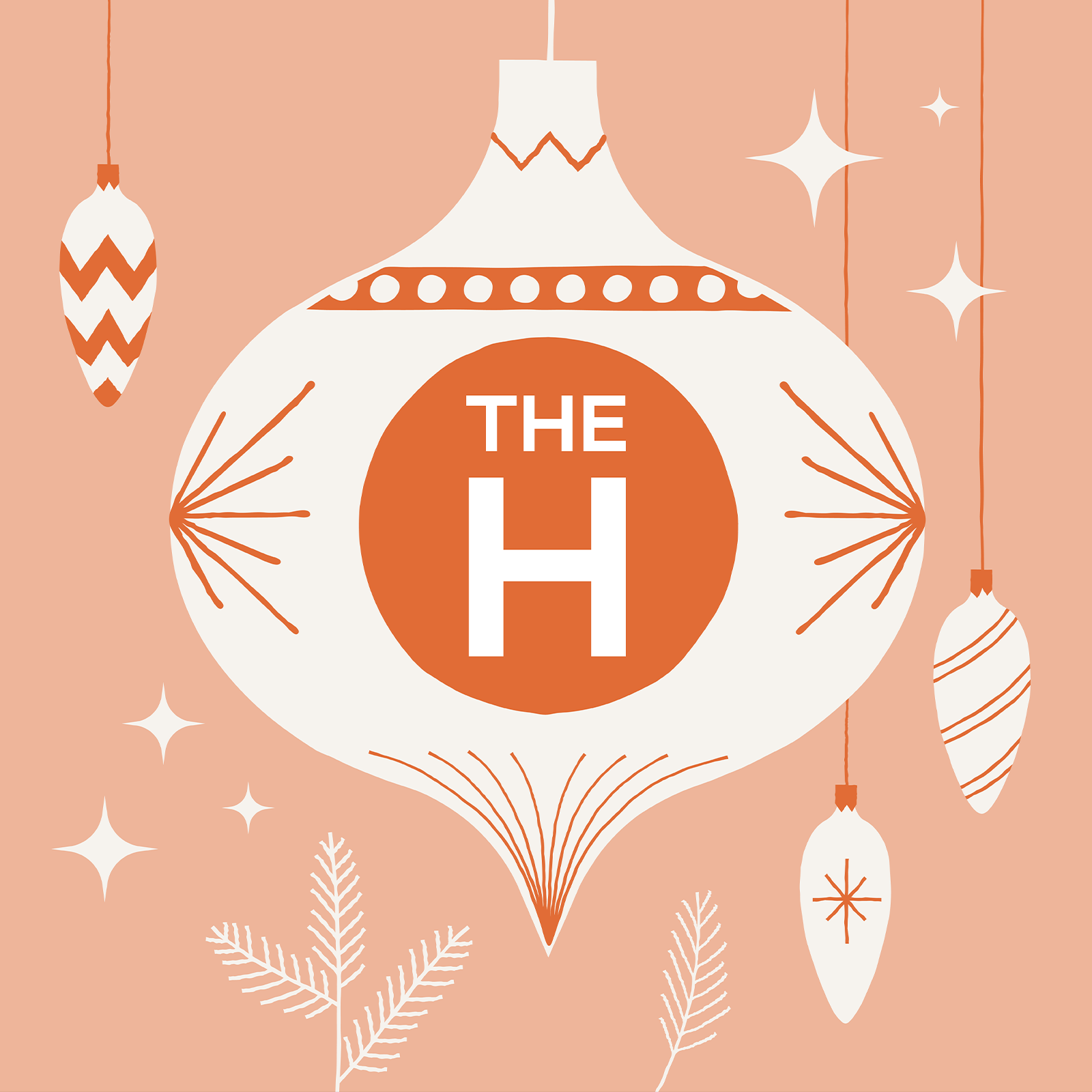 illustration of hanging Holiday Ornaments with