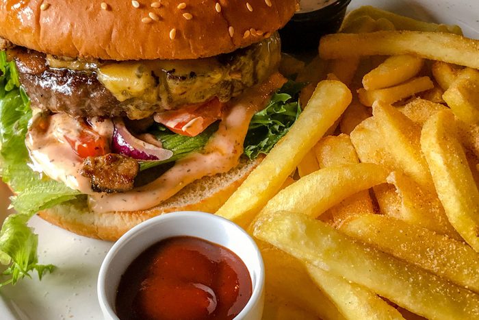 burger and fries on a plate