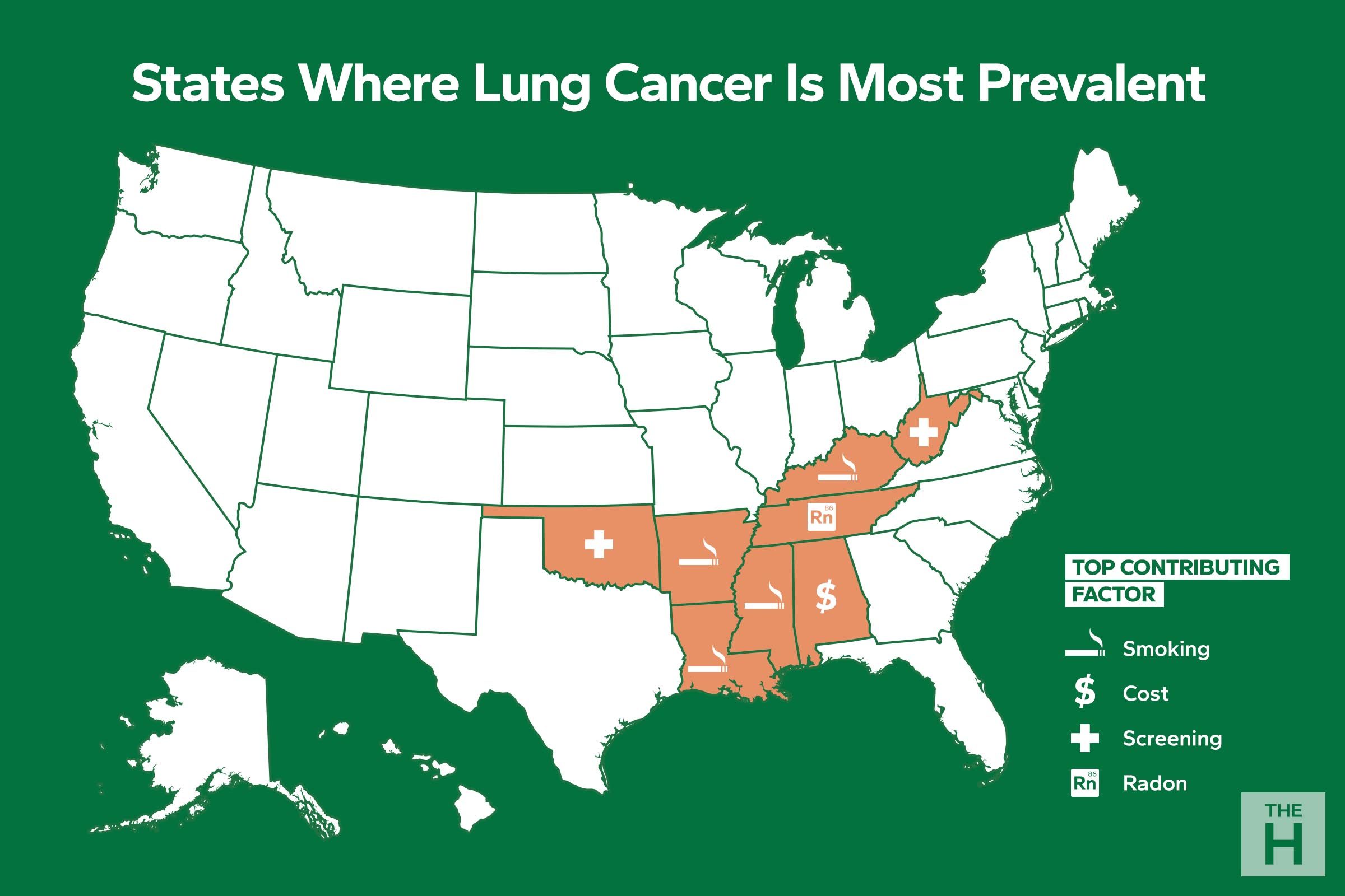 States Where Lung Cancer Is Most Prevalent Map Infographic
