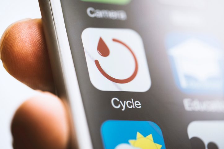 Menstruation cycle application on smart phone touchscreen